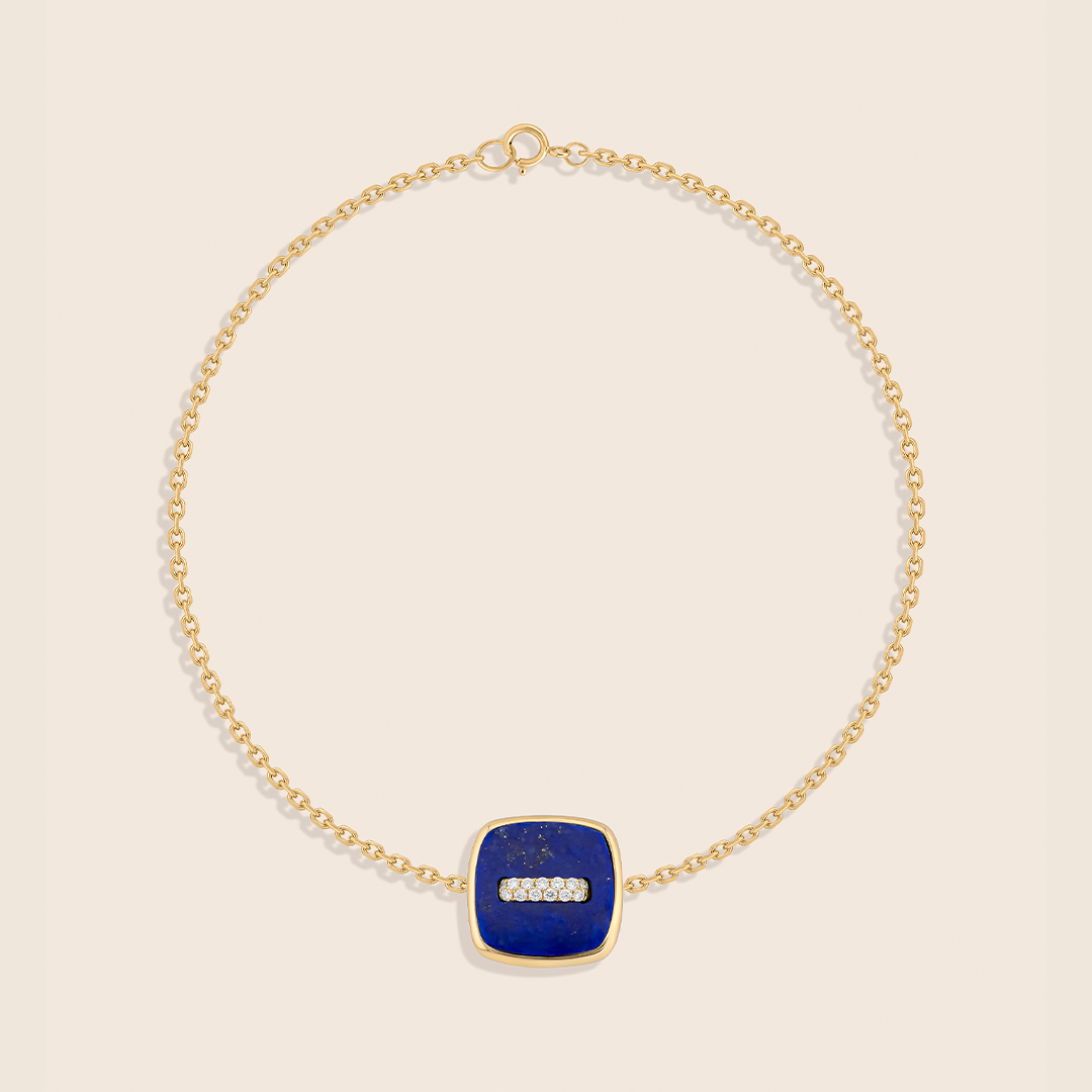 12 novelty yellow gold diamond bracelet with lapis lazuli - Image 1