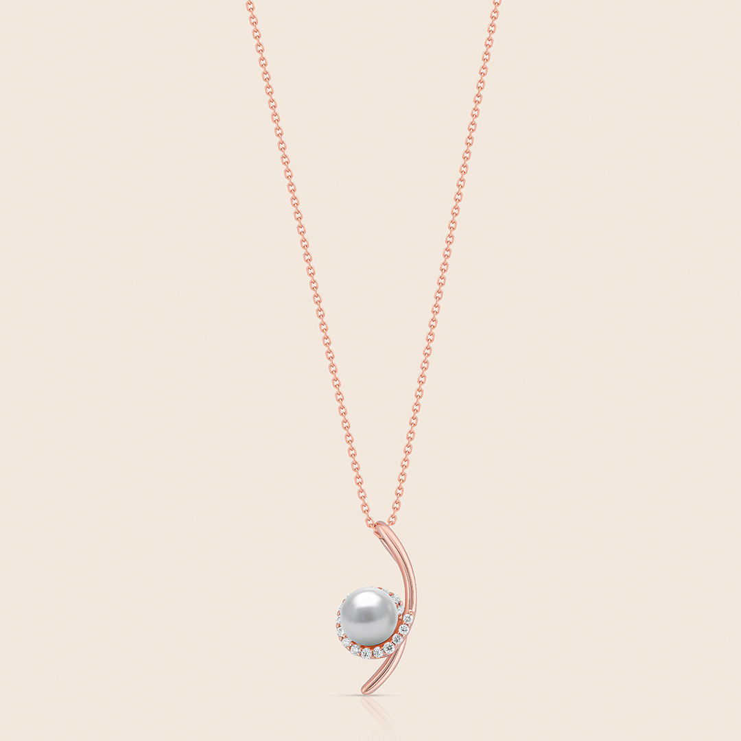180 lavita rose gold flow pendant with diamonds and a center pearl - Image 1