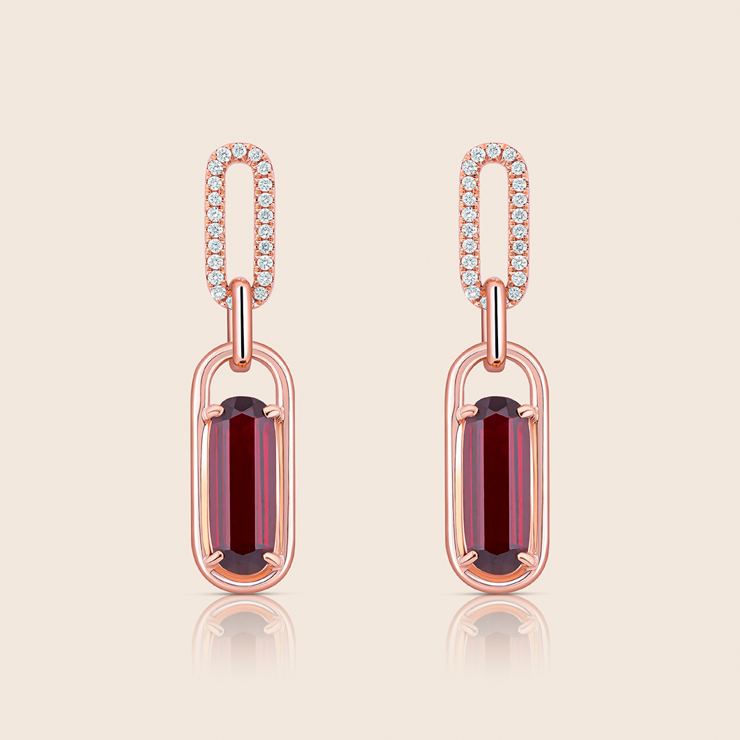 44 affinity rose gold diamond earring with garnet - Image 1