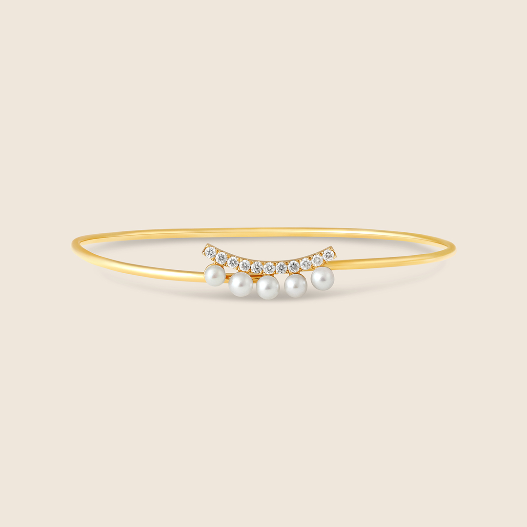 44J4988525_1 lavita yellow gold diamond curved bangle with pearls - Image 1