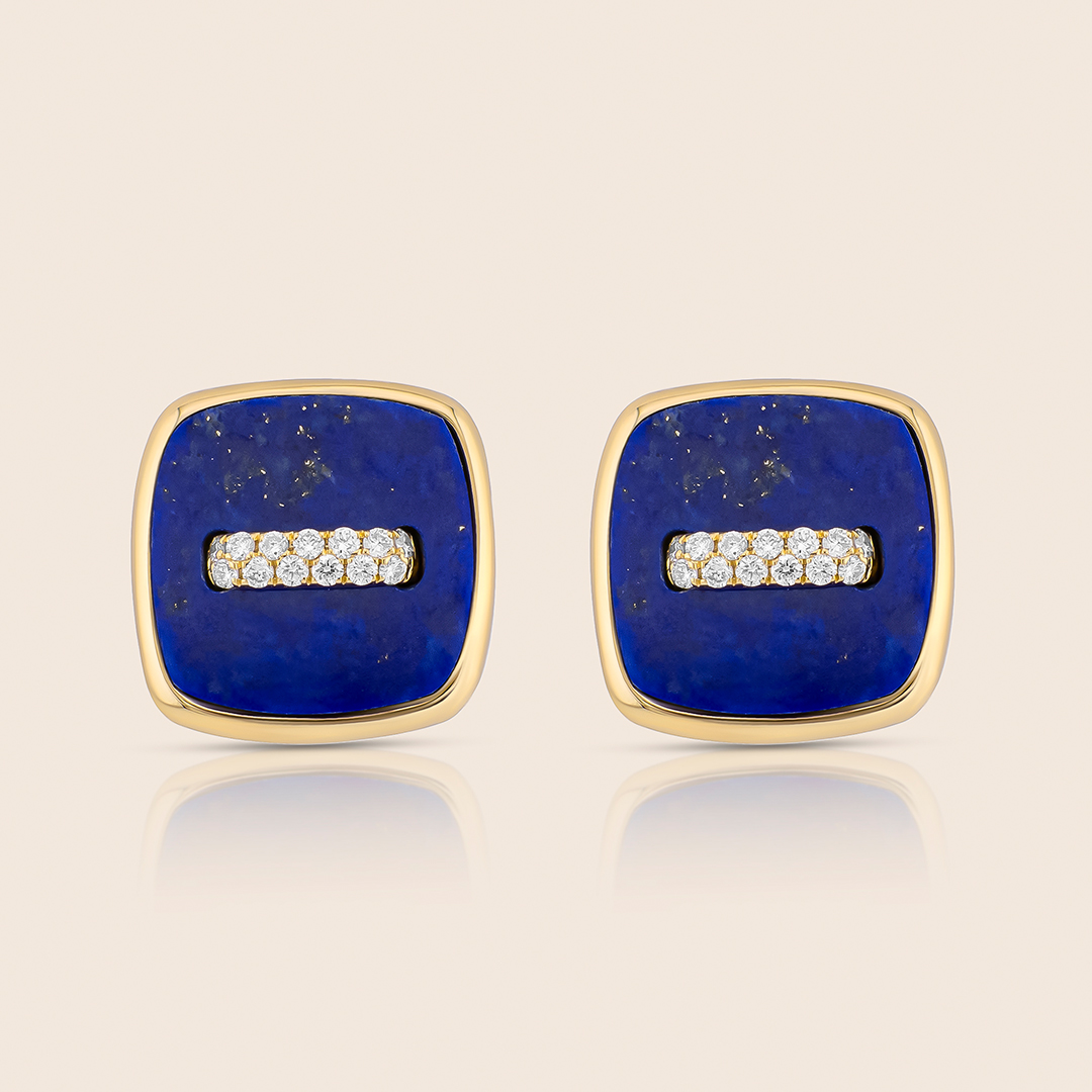 46 novelty yellow gold diamond earring with lapis lazuli - Image 1