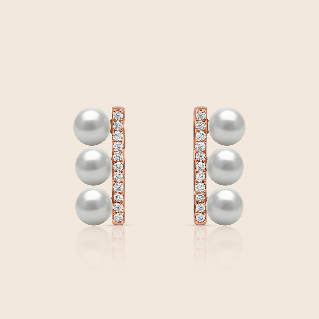 86 lavita rose gold diamond bar earring with 5 dangling pearls - Image 1