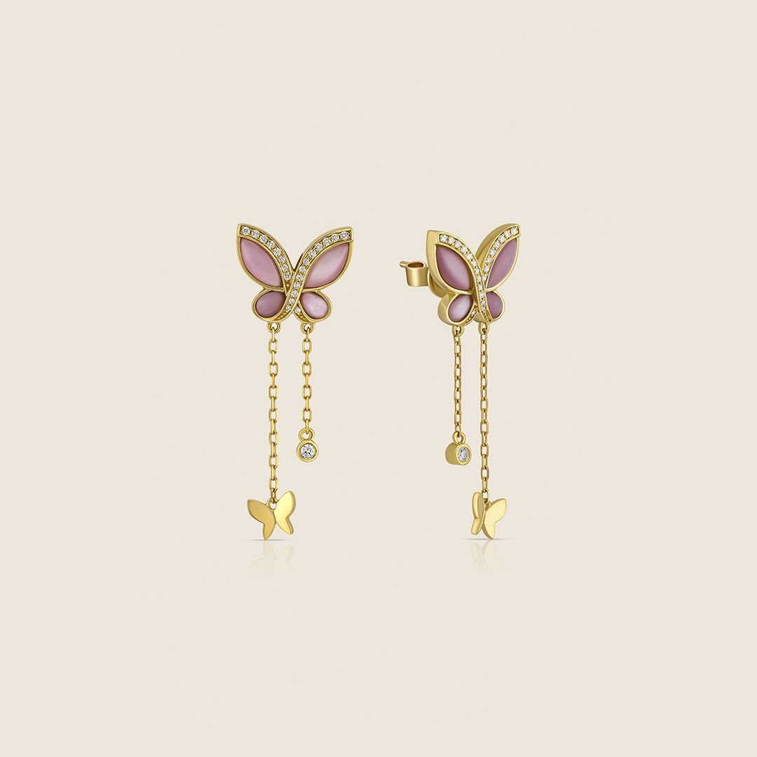 ADER001356 VOL-2 Volare 18K yellow gold Mother of Pearl Butterfly diamond earrings - Image 1
