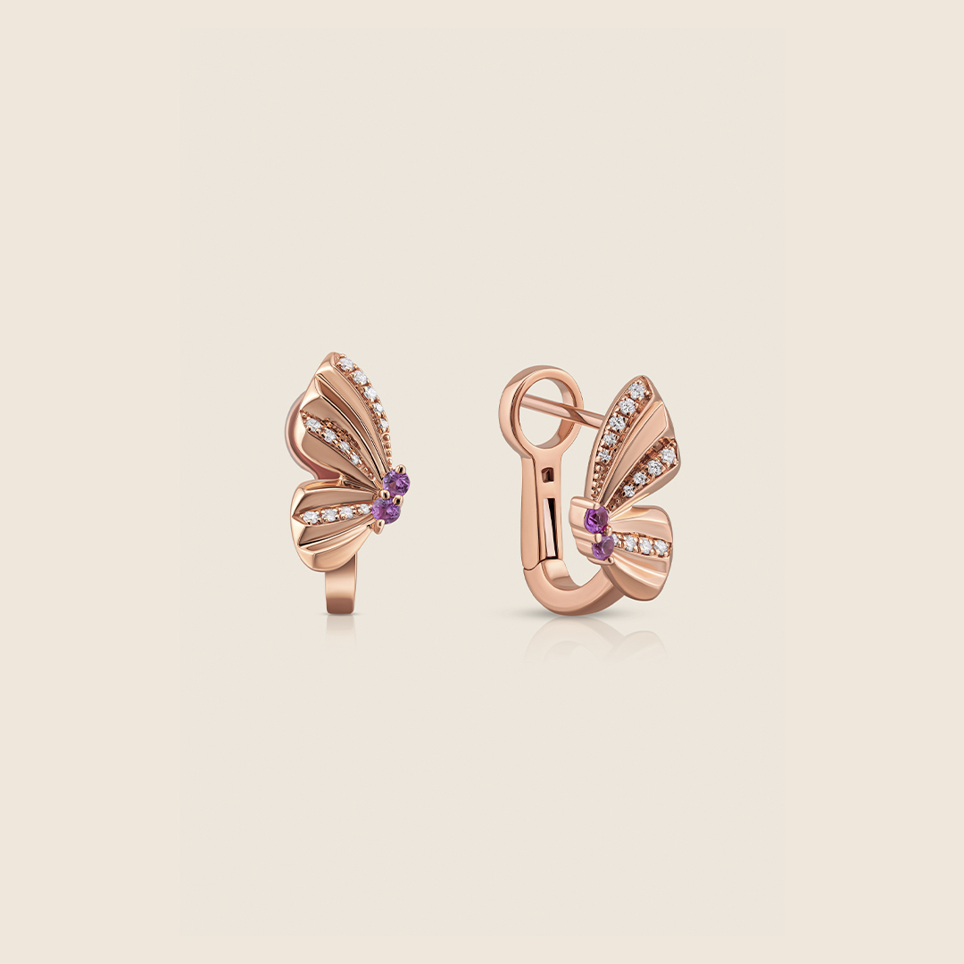 ADER001363 VOL-2 Volare rose gold faceted diamond huggies earring with ruby - Image 1