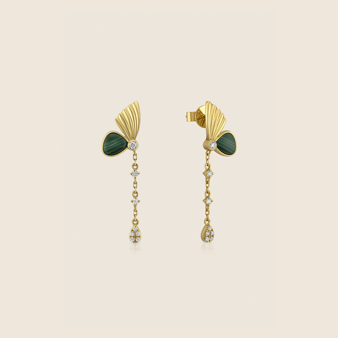 ADER001378 VOL-2 Volare 18k yellow Gold half Butterfly Diamond Earrings with malachite - Image 1