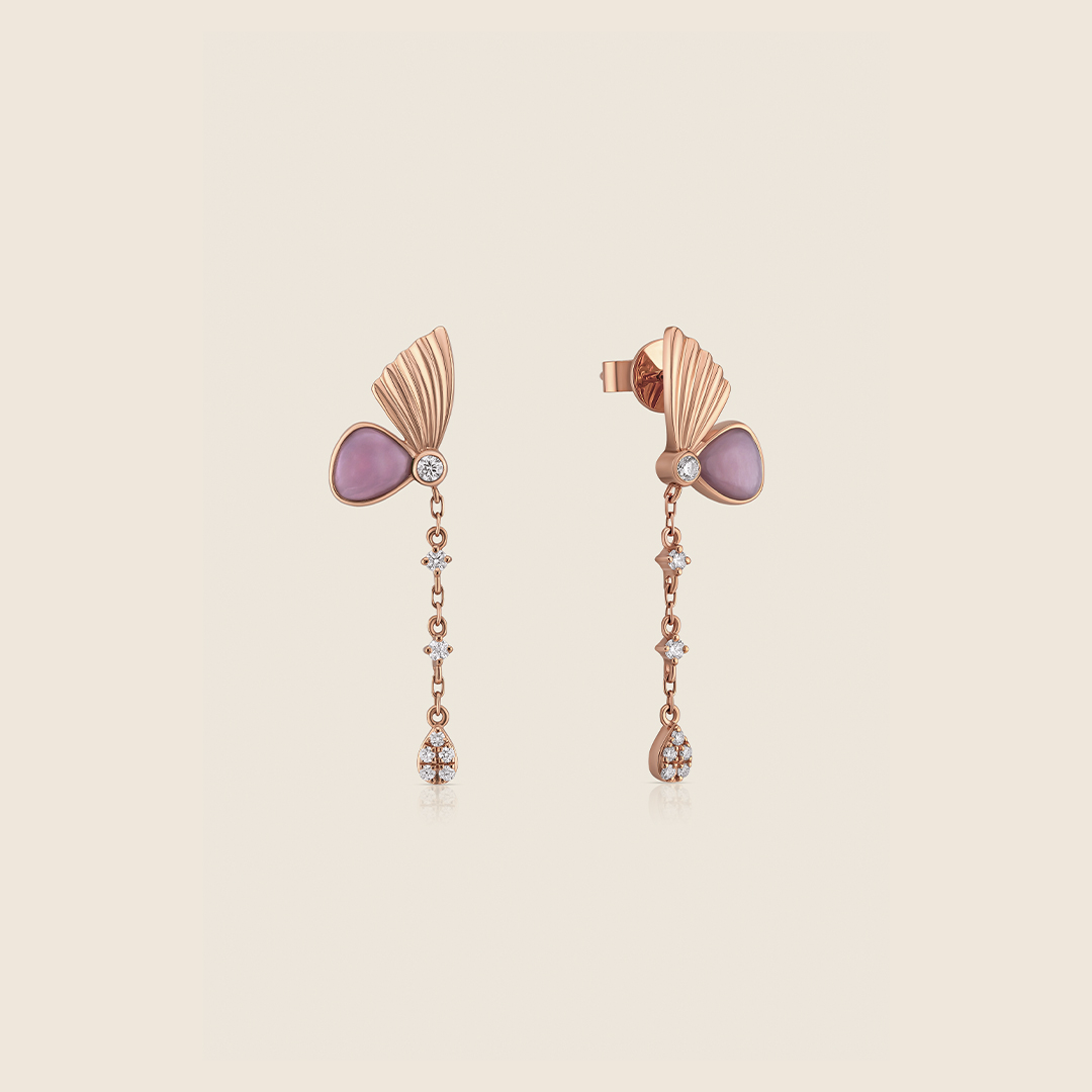 ADER001379 VOL-2 Volare 18k Rose Gold half Butterfly Diamond Earrings with MOP - Image 1