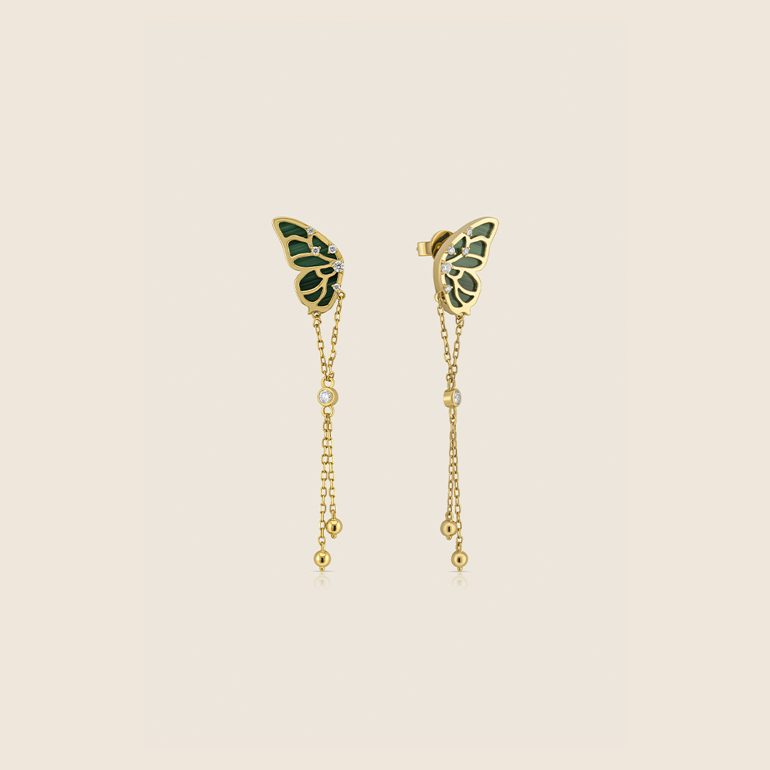 ADER001383 VOL-2 Volare 18k yellow Gold half Butterfly Diamond earrings with malachite - Image 1