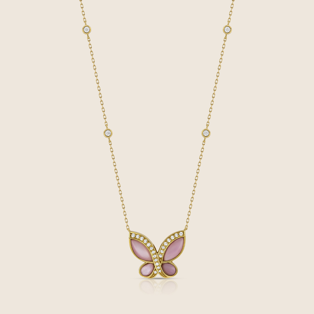 ADPC000429 VOL-2 Volare 18k yellow Gold Petite Butterfly Diamond Pendant with MOP - Image 1