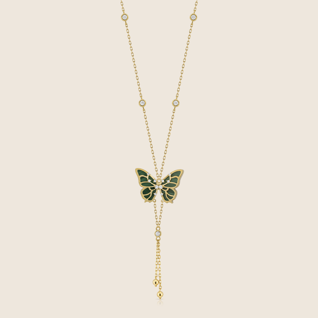 ADPC000438 VOL-2 Volare 18K yellow gold Malachite Butterfly diamond pendant - Image 1