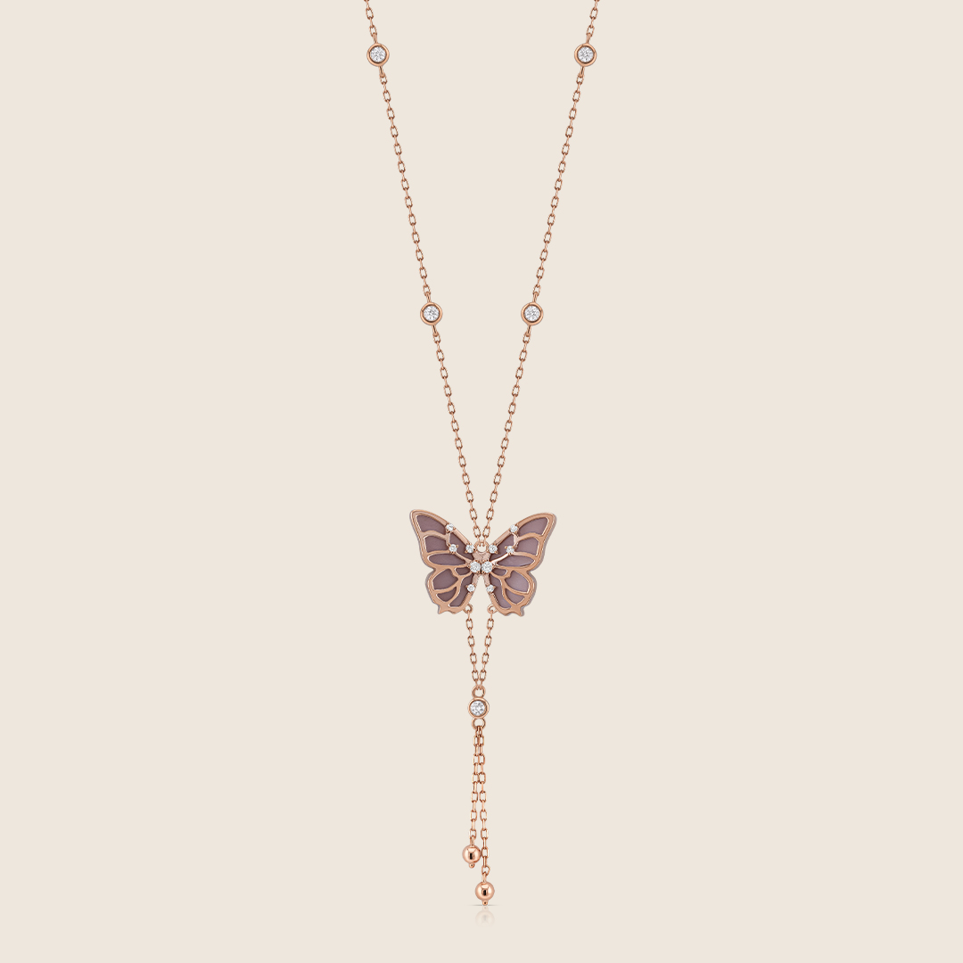 ADPC000440 VOL-2 Volare 18K rose gold Mother of Pearl Butterfly diamond pendant - Image 1