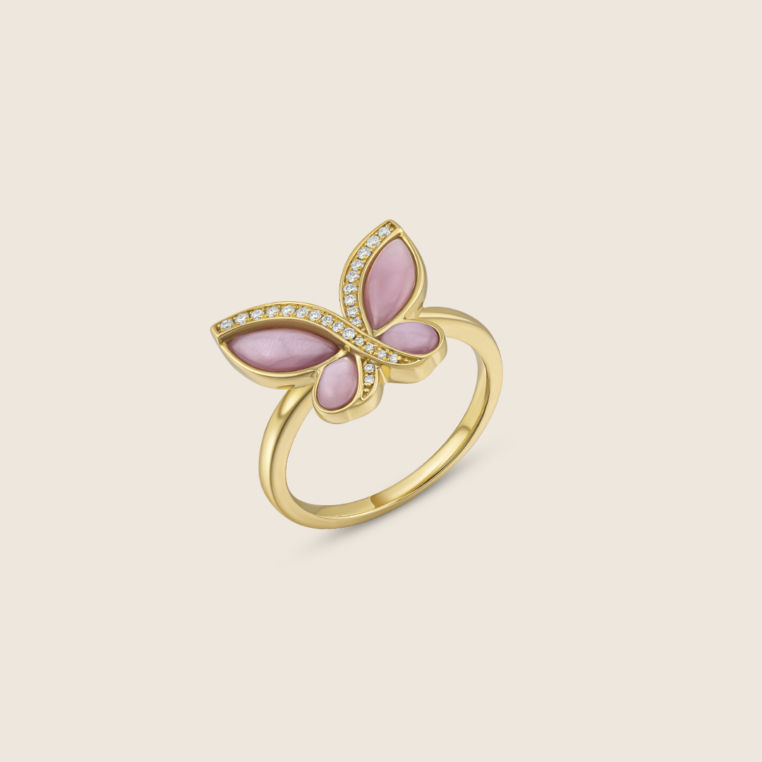 ADRG001657 VOL-1 Volare 18K yellow gold Mother of Pearl Butterfly diamond ring - Image 1